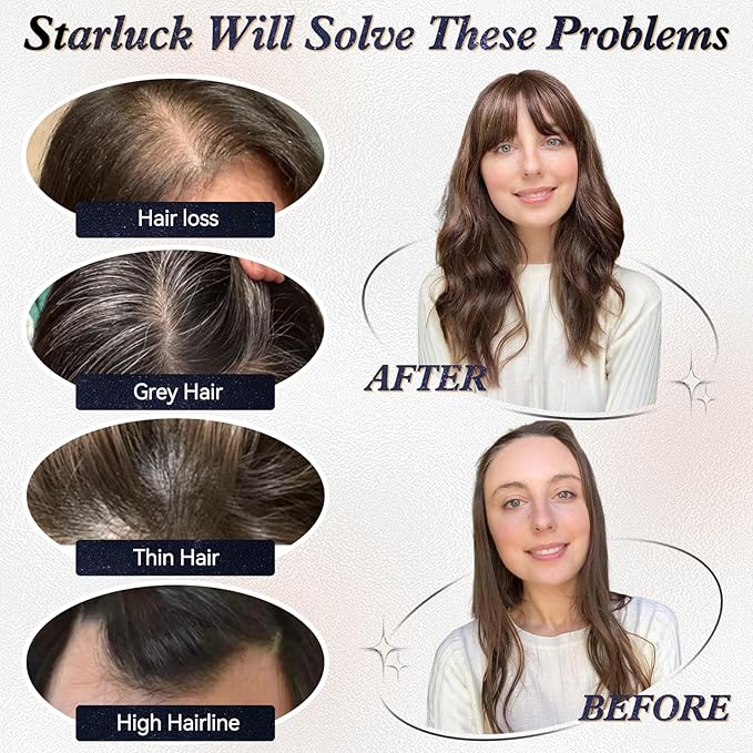 starluck Hair Toppers for Women Real Human Hair With Bangs, 100% Remy HumanHair Toppers for Women Hand-woven with Thinning,Cover Gray Roots,Adds Volume,Mixed Blonde And Brown