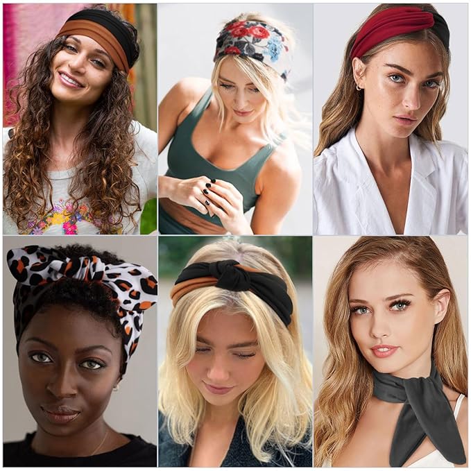 DRESHOW 8 Pack Adjustable Knotted Headbands Non Slip Elastic Yoga Hair Bands Solid Colors Headbands for Women and Girls