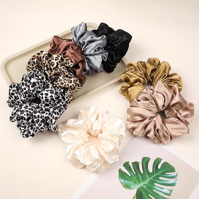Scrunchies Hair Ties for Women - Big Silk Satin Scrunchie Jumbo Gaint Oversized Cute Scrunchy for Curl Thick Hair Ligas Para el Cabello De Mujer Decorations Hair Accessories Gift for Girls