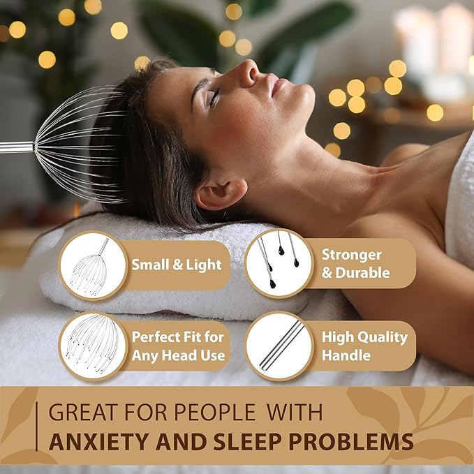 Head Massager 28 Fingers Scalp Massager Head Scratcher, Back Massage Back Scratcher, Stocking Stuffers for Scalp and Body Massage (Black)