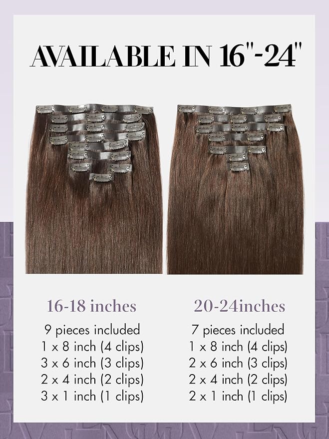 LUVME Clip in Hair Extensions, 135g 20 Inch 7pcs Dark Brown Human Hair Extensions Thick Clip in Extensions Real Human Hair on Double Weft Remy Hair