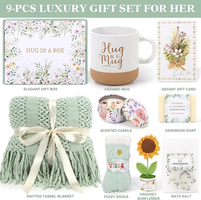 Get Well Soon Gift Baskets for Women, Self Care Gifts for Women Birthday, Spa Thinking of You Care Package Sending Sunshine Sunflower Gifts, After Surgery Sympathy Christmas Gift Ideas for Mom Friend