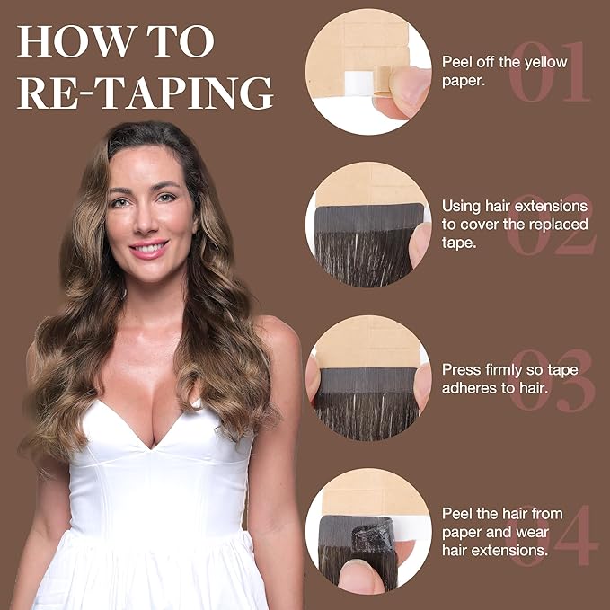 GOO GOO 24inch Tape in Human Hair Extensions Balayage Chocolate Brown to Caramel Blonde Remy, Tape in Balayage Natural , Straight 20pcs 50g