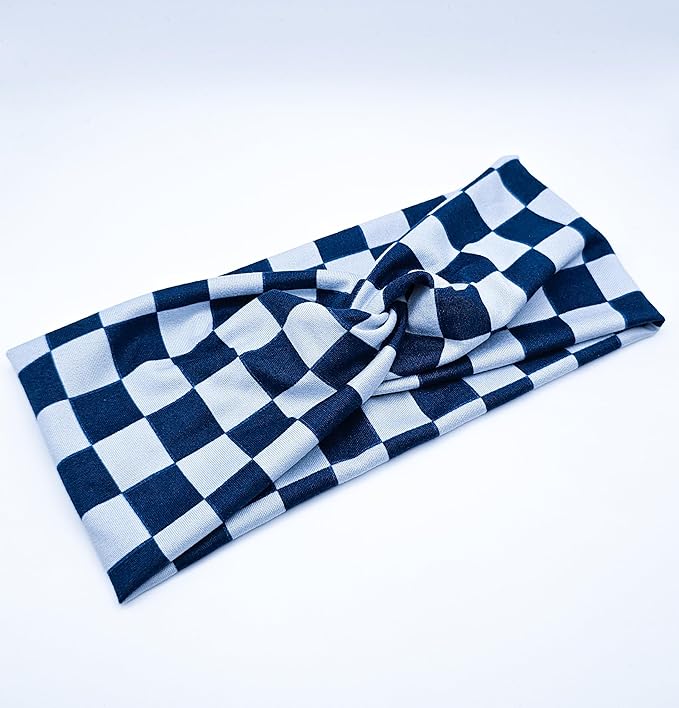Soft Stretchy Headband, 3-in-1 Versatile Twist Style, One-Piece (Navy/Cream Checkered, Adult)