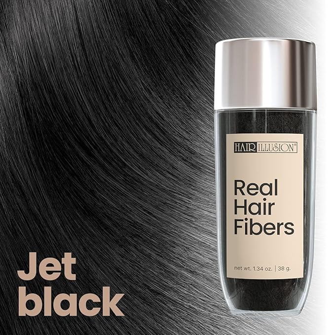 Hair Illusion Combo Kit - Hold Spray, 38g Hair Fiber Bottle, Applicator & Hairline Optimizer (Jet Black)