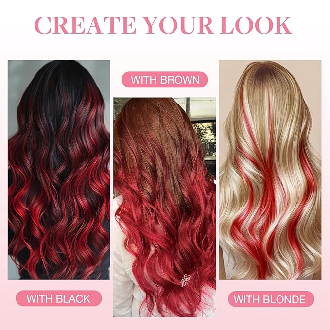 GOO GOO Tape in Hair Extensions Human Hair, Red, 16inch 25g 10pcs, Colored Tape ins Human Hair Extensions, Silky&Soft Invisible Tape Ins, Hair Highlighted for Party