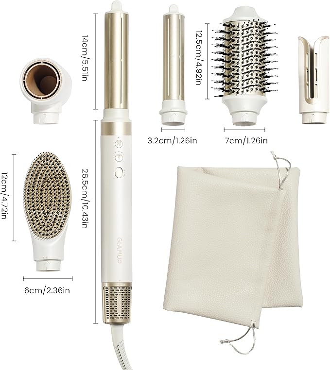 GLAMUP® 6 in 1 Hot Air Styler, Tight Grip, Powerful High Speed Dryer, Volumizer, Blow Dryer Brush, Curling Volumizing Hair Styler Gift Set with Travel Bag