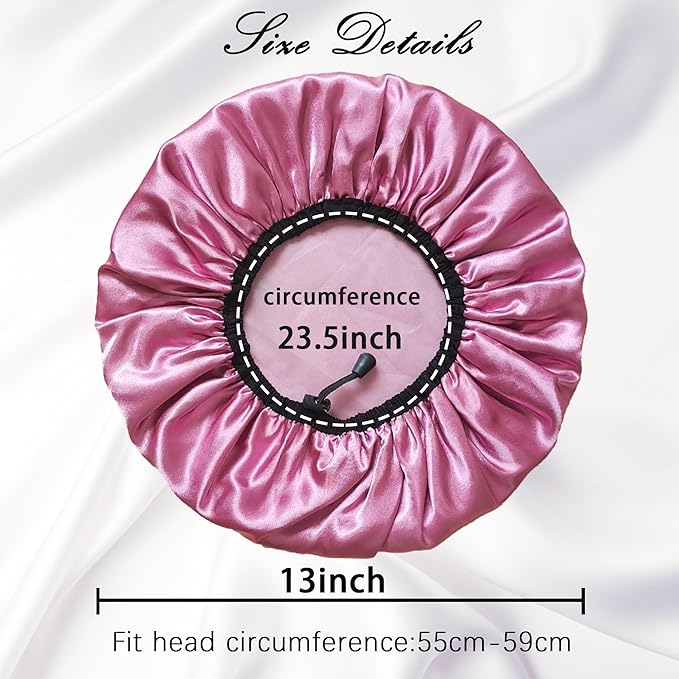 Shower Cap for Women, Large Shower Caps Reusable Waterproof with Elastic Band, Silky Satin Double-layer Bath Cap for Braids Long Hair