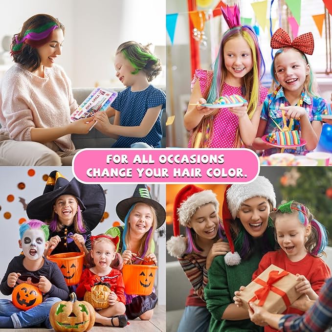 Hair Chalk for Girls Washable, 12-Color Temporary Hair Chalk for Girls Gifts for Dark Hair, Hair Dye Marker Gifts for Teen Girls Kids Age 5 6 7 8 9 10 11 12 13 Years Old for Christmas Birthday