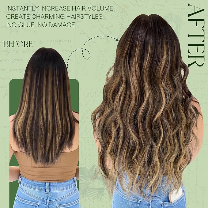 RUNATURE Balayage Clip in Hair Extensions, Real Human Hair Extensions Clip Ins, Black Rooted Natural Hair Extensions for Women, Thick Remy Hair, 14 Inch 70g 7pcs, #1B/6/27 Black Ombre to Blonde