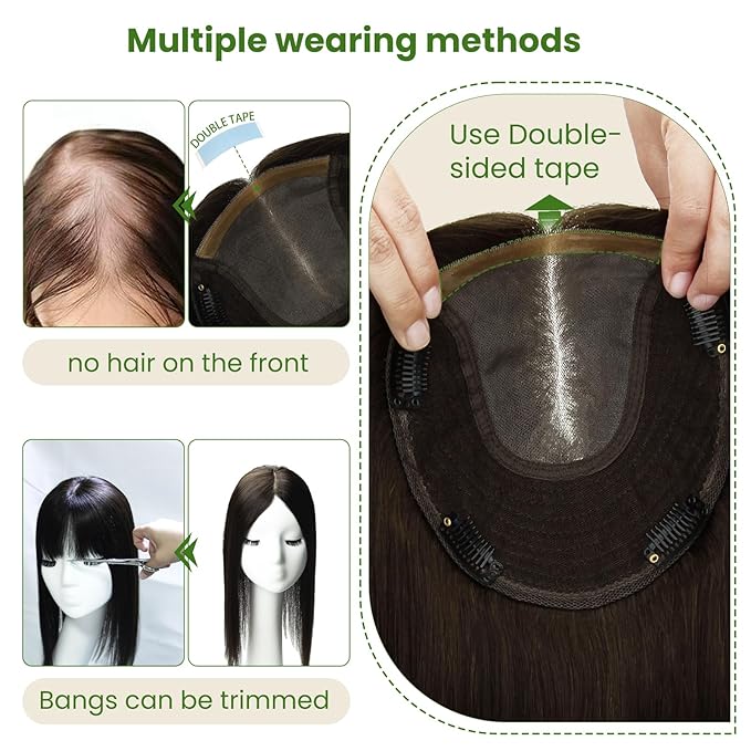 HAIR Real Human Hair Toppers for Women 150 Density 6x7inch Hand-Tied 65 grams 14 inch Hair medium dark brown for Women with Thinning Crown (#4 14inch)