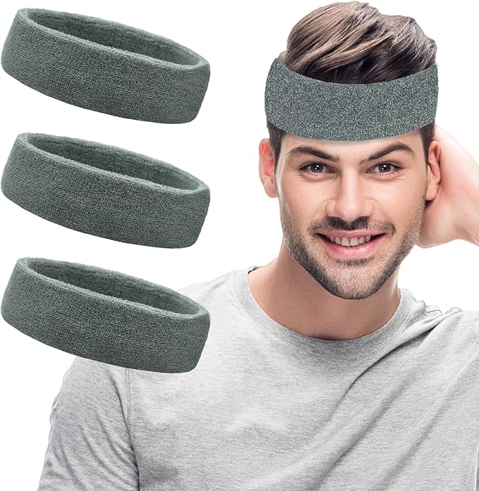Sweatbands Sports Headbands for Men & Women - 3 Pack Moisture Wicking Cotton Headband for Tennis, Basketball, Running, Gym - Sweat Band