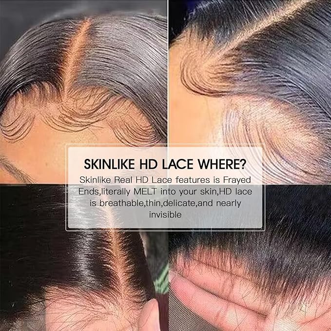Lemoda Straight SKINLIKE Real HD 13x4 Full Lace Frontal Wigs 210% Density 15A Brazilian Straight Virgin Human Hair Lace Front Wig 28inch Invisible 0.1mm Ultra-thin Frayed Ends Tiny Knots