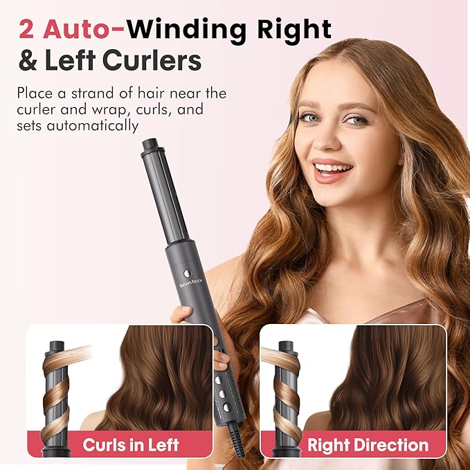 6 in 1 Blow Dryer Brush Set, Powerful Hair Dryer Brush with Auto-Winding Curl L/R, Fast Drying, Smooth Blowouts, Root-Lift Volume, No Heat Damage Frizz-Free Thermal Brush, Hot Air Styler for Travel