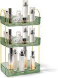 Bathroom Counter Organizer Countertop Storage Skincare Countertop Makeup Organizer Cosmetics Skincare Organizers Holder for Perfume-Green-Golden Pole-3 Tier