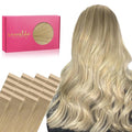 WENNALIFE Tape in Hair Extensions Human Hair, 20pcs 50g 16 inch Balayage Dirty Blonde to White Blonde Remy Hair Extensions Straight Human Hair Tape in Extensions Skin Weft Tape Extensions Human Hair