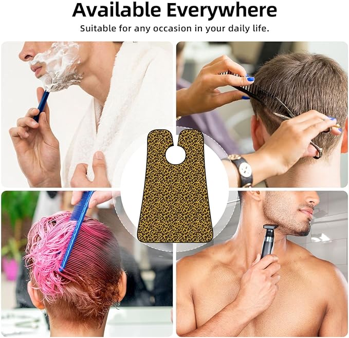 Adjustable Non-Stick Beard Apron, Hair Catcher Cape for Shaving Grooming, Waterproof with Suction Cups Men, Black Gold Glitter Wild Chic Animal Cheetah Leopard Ptint Shave Bib