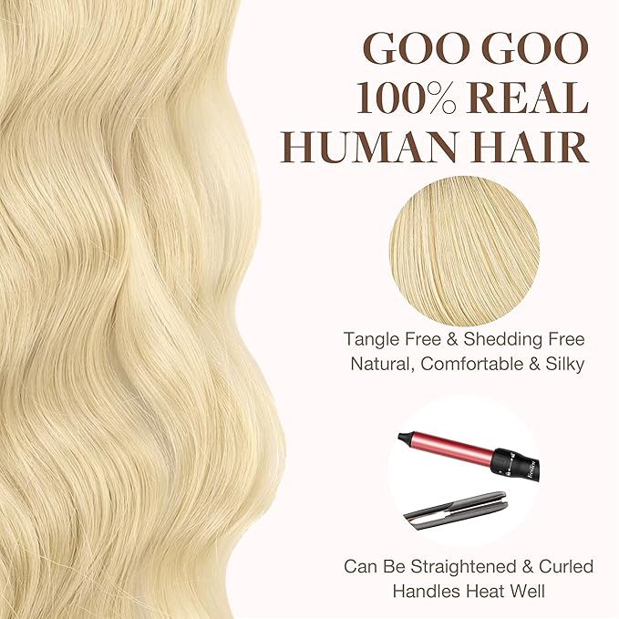 GOO GOO Tape in Hair Extensions Human Hair, O7/60F Ombre Ash Blonde with Frosted Highlights, 14inch 50g 20pcs, Skin Weft Seamless Invisible, Silky Straight with Thick Ends, Remy Human Hair