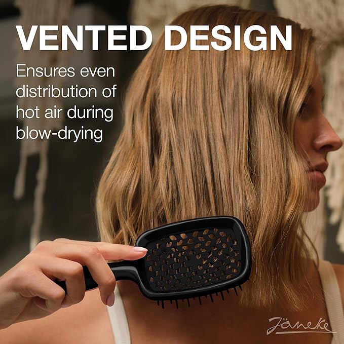 Janeke Superbrush Detangling Brush for Soft Smoothing Hair Brushing with Anti-Static Bristles - Vented Wet Hair Brush for Blow Drying Use - Perfect for Curly, Thick, Wavy, Fine Hair Types (Black)