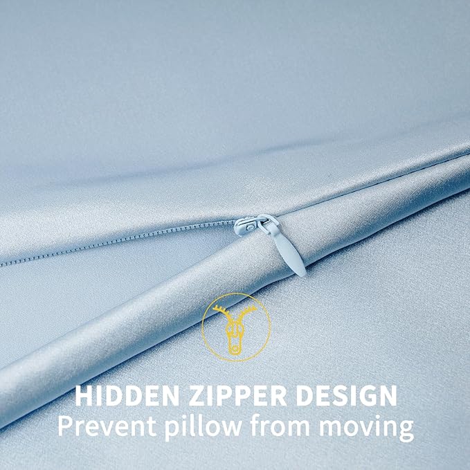 ZIMASILK 100% Pure Mulberry Silk Pillowcase for Hair and Skin Health,Soft and Smooth,Both Sides Premium Grade 6A Silk,600 Thread Count,with Hidden Zipper,1pc (Queen 20''x30'',Light Blue)