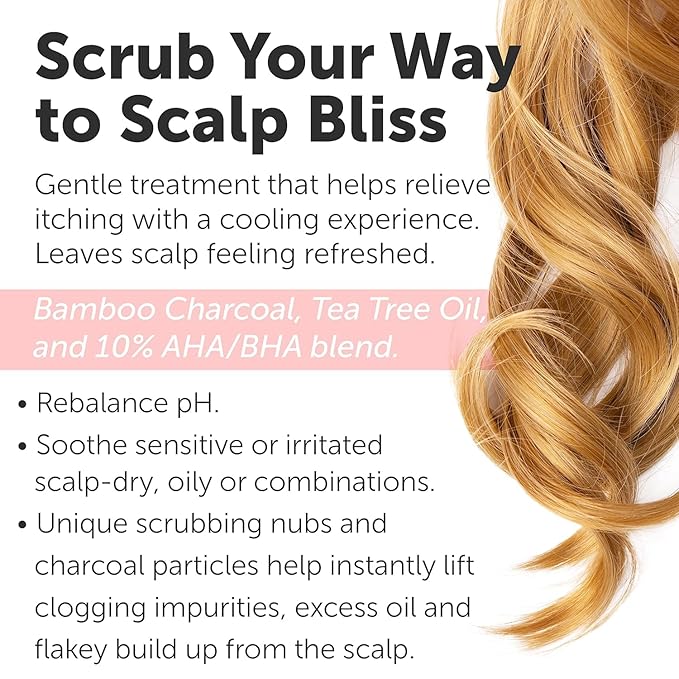 Sulfate-Free Charcoal Scalp Scrub with Bamboo Charcoal & Tea Tree Oil | Exfoliating Hair & Scalp Treatment for Detox, Dandruff & Build-Up | Scalp Exfoliator Scrub ( 16 Fl Oz )