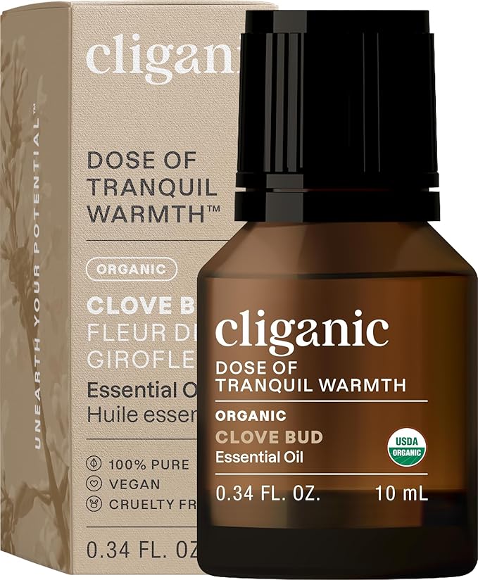Cliganic Organic Clove Bud Essential Oil, 100% Pure Natural for Aromatherapy | Non-GMO Verified (Packaging May Vary)