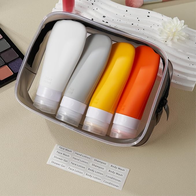 INSFIT Portable Travel Bottles, TSA Approved Leak Proof Containers for Toiletries, BPA Free Refillable Accessories for Shampoo, Body Wash, Liquids (4 Pack)