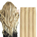 GOO GOO Invisi Edge Tape in Hair Extensions Human Hair, 18D/22F Dirty Blonde Highlights, 6pcs 16inch 15g, Virgin Remy Hair, Seamless Injected Tape, Natural Look