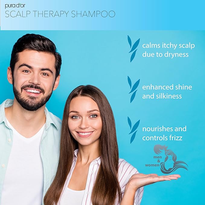 PURA D'OR Therapy Shampoo (16oz) Hydrates & Nourishes - Scalp Care Shampoo For Itchy Flaky Scalp w/ Tea Tree, Peppermint, Patchouli, Cedarwood, Clary Sage, Argan Oil (Packaging may vary)