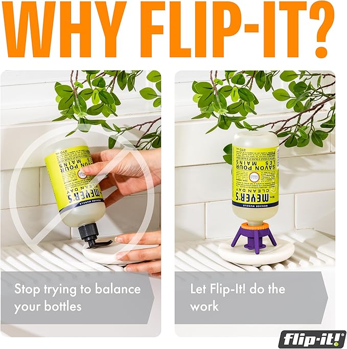 Flip-It! Bottle Emptying Kit – 6 Bottle Pack - No more wasted product - Fits most plastic bottles – 6 Base Caps, 6 Adapters – Bright Color Edition