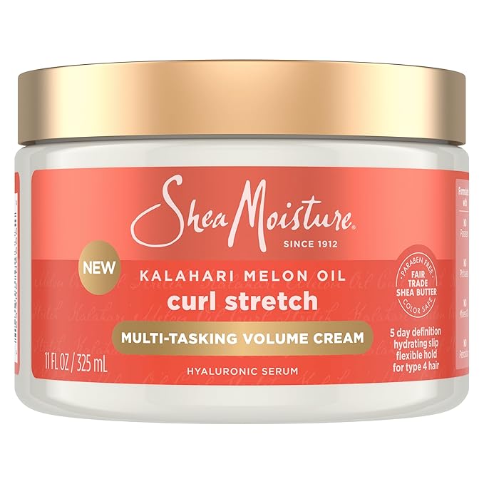 SheaMoisture Curl Stretch Multi-tasking Volume Cream Kalahari Melon Oil and a Tropical Vacation Scent With Hydrating Hyaluronic Serum, Defines Type 4 Curls For Days 11 Fl Oz