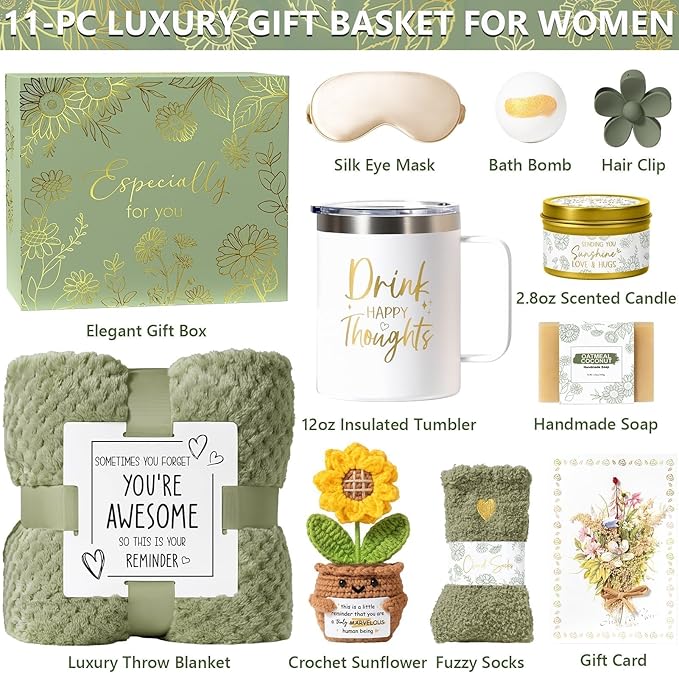 Birthday Gifts for Women Self Care Get Well Soon Gift Baskets, Spa Care Package Thinking of You Gift Set, Sympathy Inspirational Christmas Sunflower Gifts for Women Mom Her Best Friends Sister Wife