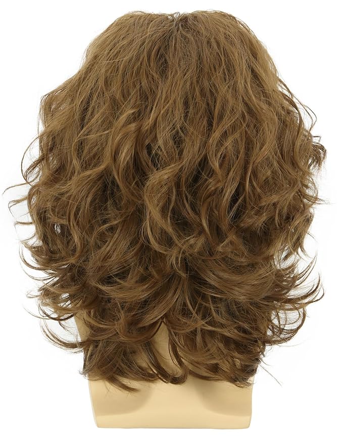 karlery California 70s 80s Rocker Wig Men Women Long Curly Brown Halloween Costume Wig