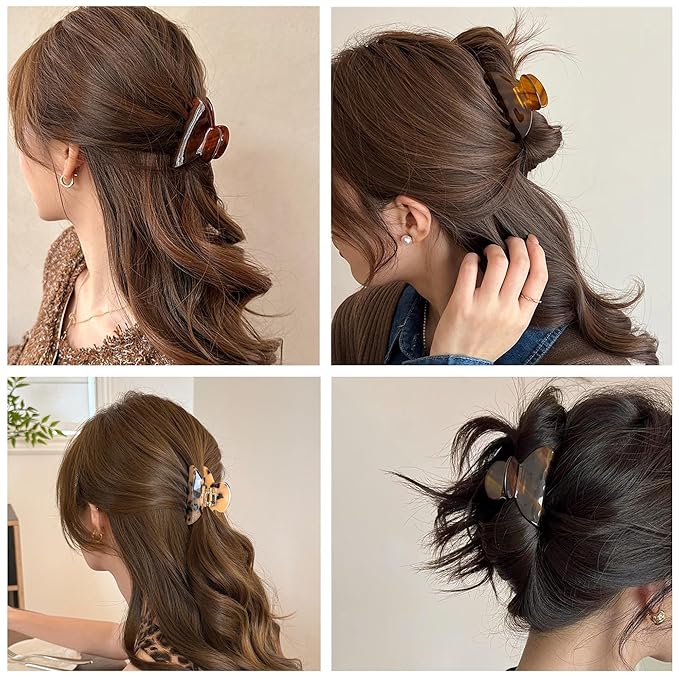 Womens Hair Clips Medium Claw Clips Tortoise Hair Jaw Clips Celluloid Hair Claw Clamps Acetate Hair Clip 3 Pack,Tortoise Shell/Tokyo/Brown