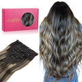 WENNALIFE Clip in Human Hair Extensions, 20 Inch 120g 7pcs Balayage Natural Black to Light Blonde Hair Extensions Clip in Human Hair Remy Clip in Hair Extensions Real Human Hair Double Weft