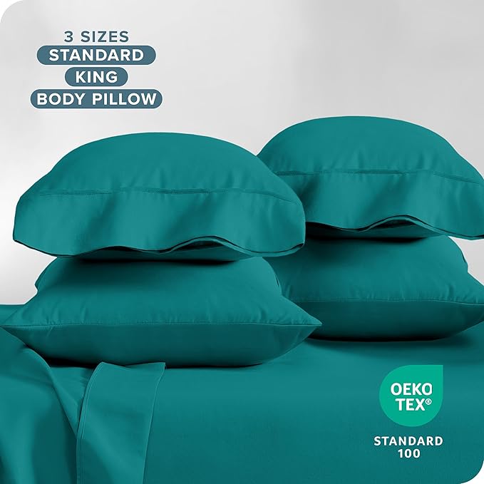 Bare Home Microfiber Bulk Pillow Cases - Standard/Queen Size Set of 4 - Cooling Pillowcases - Double Brushed - Emerald Pillowcases 4 Pack - Easy Care (Standard - 4 Pack, Emerald)
