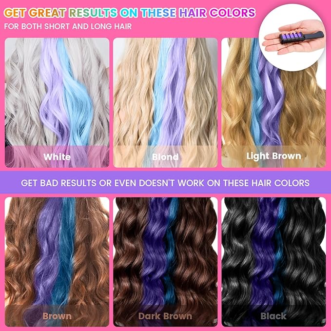 Hair Chalk for Girls-New Hair Chalk Comb Temporary Bright Washable Hair Color Dye for Kids,Washable Hair Chalk for Girls Age 4 5 6 7 8 9 10 New Year Birthday Cosplay DIY, Halloween, Christmas