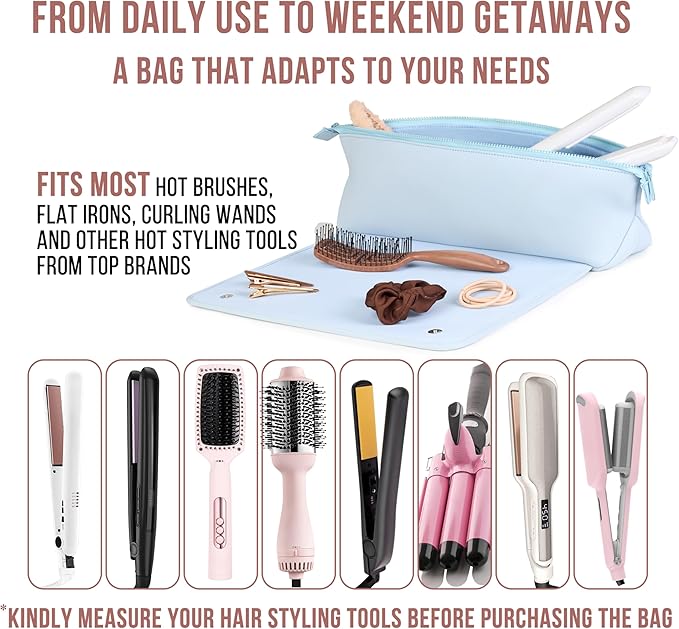 BAREFOOT CARIBOU Hair Tools Travel Bag and Heat Resistant Mat for Flat Irons, Straighteners, Curling Iron, and Haircare Accessories, 2-in-1 design, with Interior Pockets, Portable Organizer