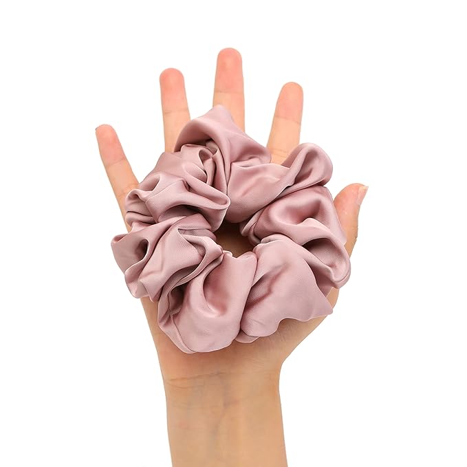 4PCS Large Satin Silk Scrunchies for Women - Big Glossy Scrunchie for Thick Hair Girl Hair Ties Ponytail Holders Jumbo Scrunchies (Blue Green Rose-Red Champagne)