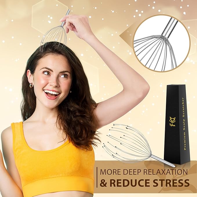 Head Massager 20 Fingers Scalp Massager Head Scratcher, Back Massage Back Scratcher, Stocking Stuffers for Scalp and Body Massage (Silvery)