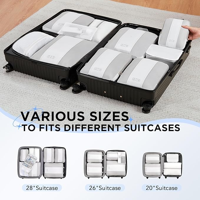 10 Set Compression Packing Cubes for Travel Essentials,Compressible Expandable Packing Cubes for Suitcase,OlarHike Luggage Organizer Bags for Travel,Handy Helper for Organizing Clothes(White)