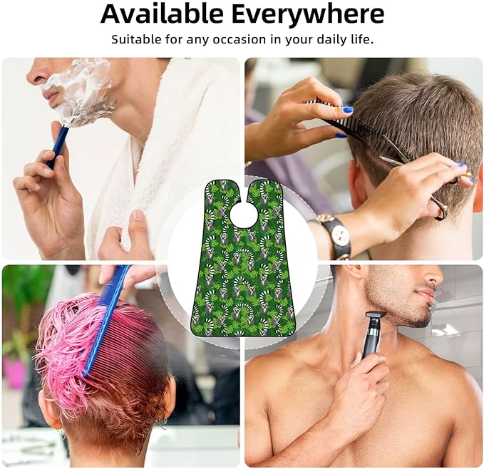 Ultimate Shaving Bib, Beard Trimming Apron with Hair Catcher, Lemurs Monkey Tropical Green Leaves Floral