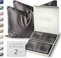 SUNDAYSILKS™ Silk Pillow Cases 2 PACK | 22 Momme Mulberry Silk Pillowcase Set of 2 | Standard Queen, King Size | All Sides 100% Pure Silk Slip Pillowcase Bliss for Women with Zipper [Charcoal Essence]