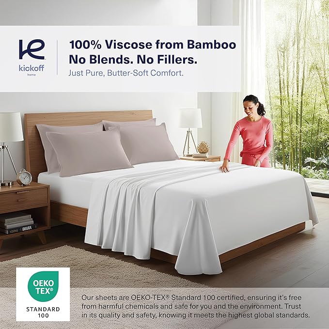 Kickoff Viscose Bamboo Pillowcase, King, Set of 2, 100% Organic Hidden Zippered Viscose Bamboo Pillow Case King Size, Cooling Pillow Cover for Hot Sleepers (20"x40", Grey Mist)