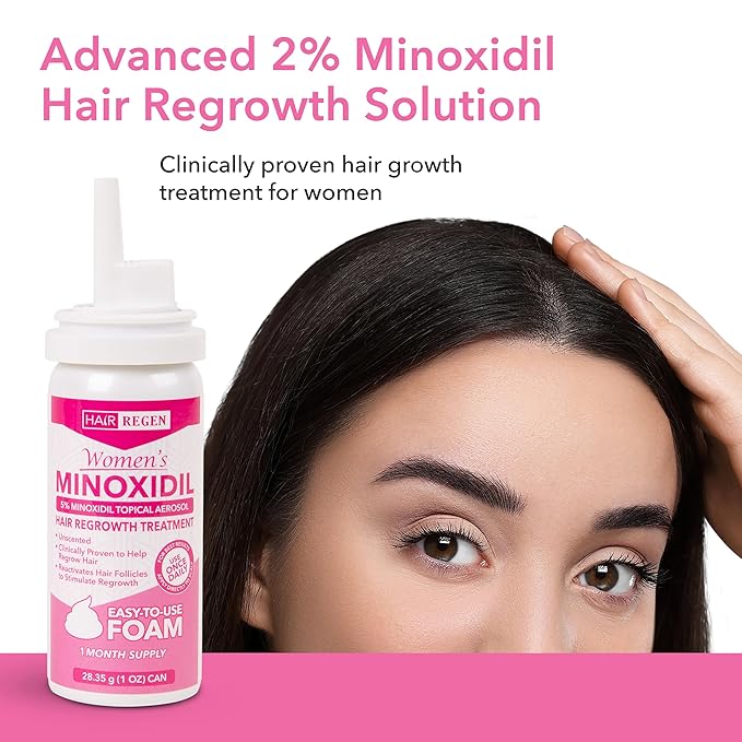 Minoxidil Foam for Women 5% Percent - Women's Hair Growth Treatment for Her - Topical Foaming Minoxidil for Women - Great for Hair Regrowth and Reduce Hair Loss - 6 Pack as 6 Month Supply