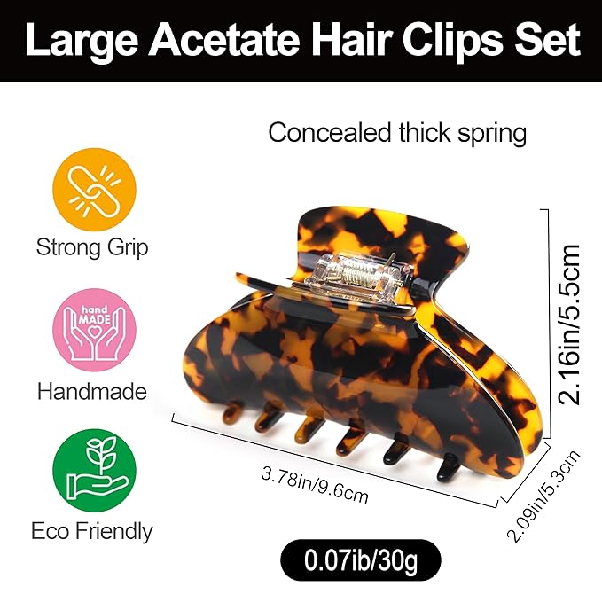 Big Claw Hair Clips for Women Hair Jaw Clips Large Hair Claw Clamps Acetate Hair Clip 2 Pack,Tortoise/Burgundy