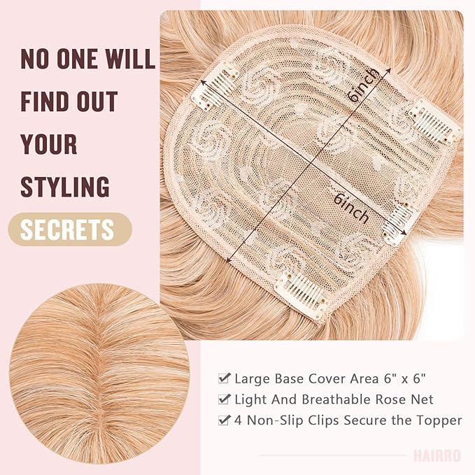 Hairro 18 Inch Long Hair Toppers Wavy with Side Bangs for Women, Clips In Synthetic Hairpieces Capless, for Adding Volume/Birthday/Party/Halloween/Cosplay Dress Up, White Blonde to White