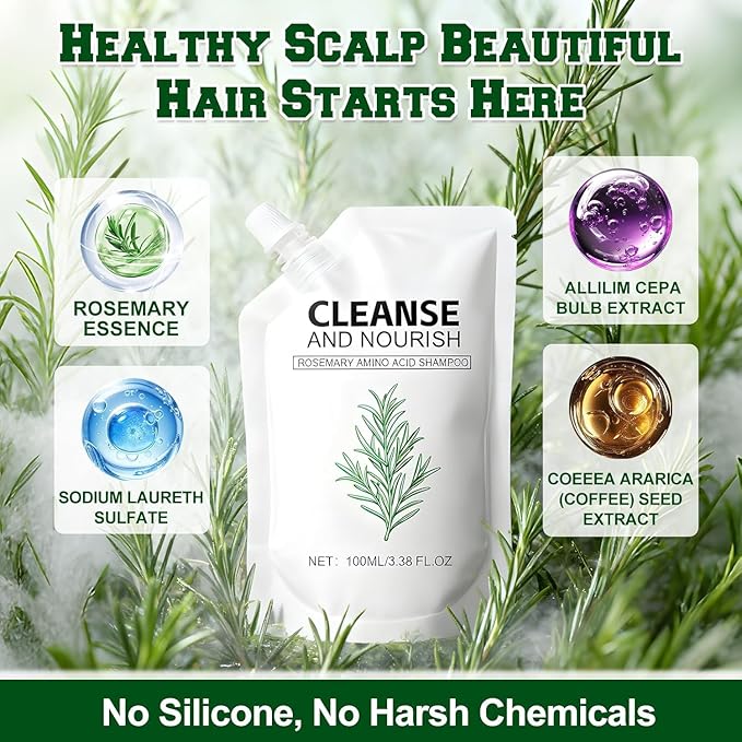 2PCS Rosemary Amino Acid Hair Growth Shampoo for Women and Men, Thinning Hair Loss Natural, Gently Cleanse, Repair & Protect Strands