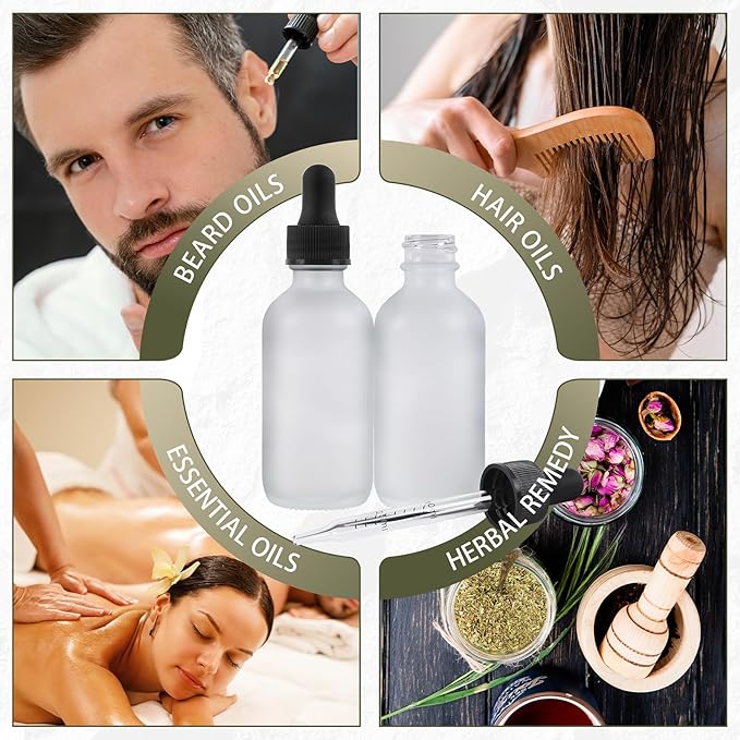 24 Pack, 2oz Glass Dropper Bottle, Preety Texture Tincture Bottles with Precise Scales Eye Droppe, for All Kinds Of Mixed Liquids,Leak-Proof Design for Easy Travel (Clear Frosted)