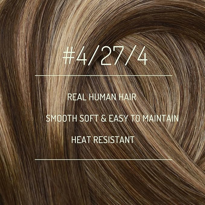 RUNATURE Balayage Clip in Hair Extensions, Real Human Hair Clip in Extensions Short, Brown Hair Extensions Clip Ins, Remy Natural Hair For Daily Wearing, 12 Inch 80g 7pcs #4/27/4 Brown Balayage